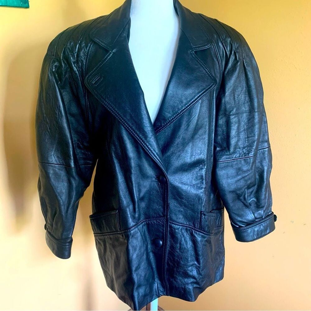 Vintage Leather Jacket Retro Oversize 80s 90s Jacket 100% Leather Size M